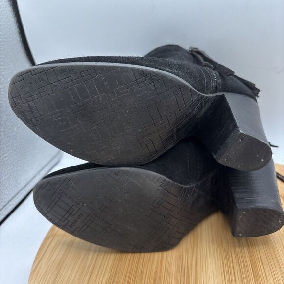 Dolce Vita Onyx Suede Fringe Ankle Boot Block Heel Boot Bootie Size 7 Side Zip - Picture 7 of 9